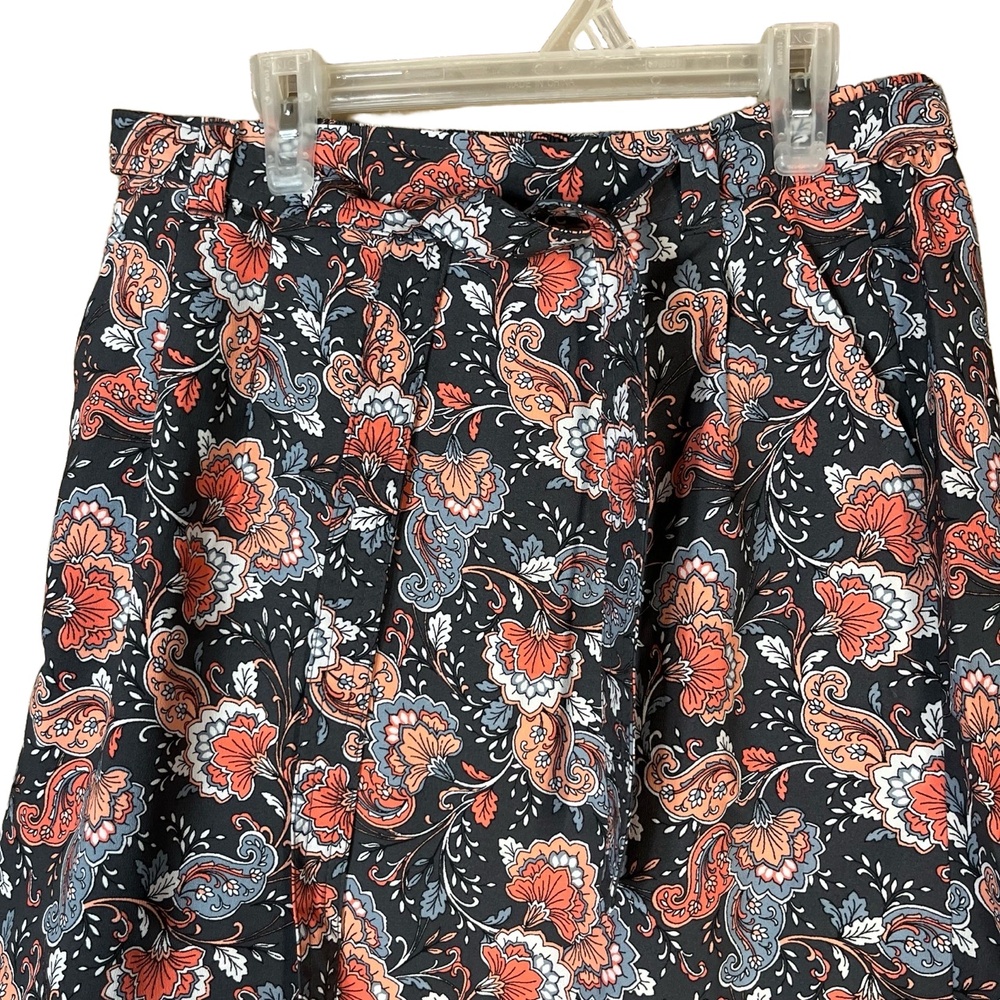 LOFT Gray Floral Pattern Belted Waist Casual Petite Small - Picture 2 of 8